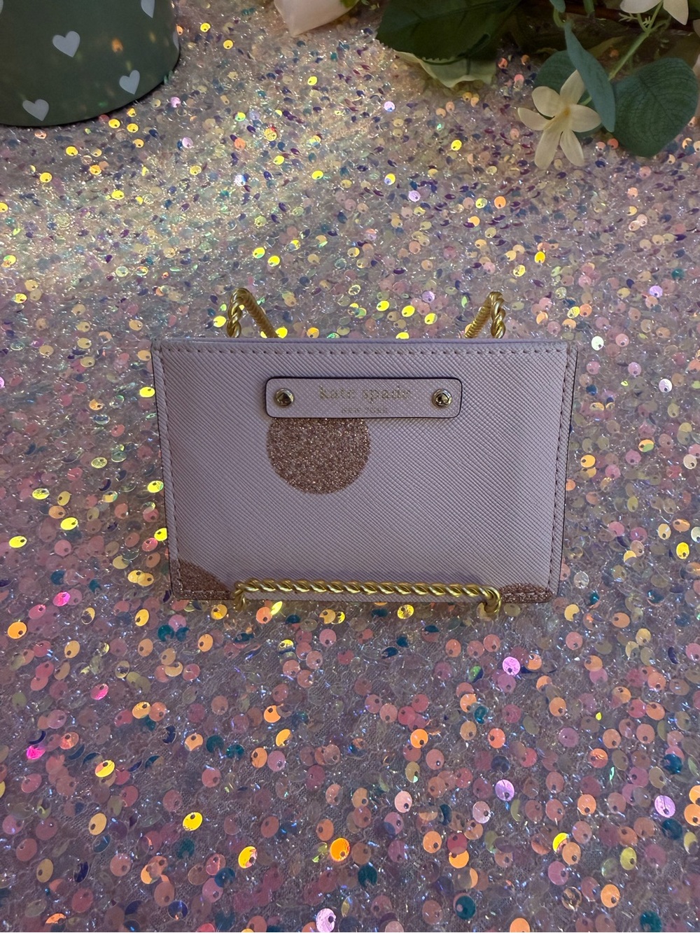 Kate Spade Cardholder in Pink with Glitter Dot Pattern - Picture 1 of 5